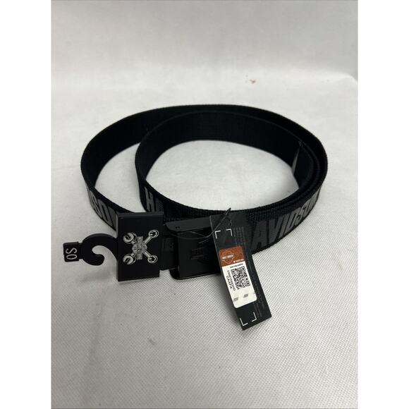 Harley-Davidson Belt Spellout Logo Bikers Web 1 1/2 Buckle Black Adjustable Pull - Picture 1 of 8